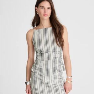 Madewell Ruched Squareneck Tank in Linen-Cotton